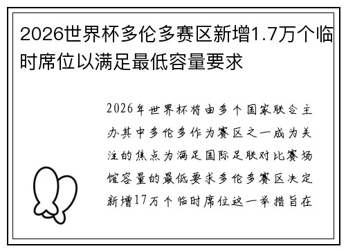 2026世界杯多伦多赛区新增1.7万个临时席位以满足最低容量要求